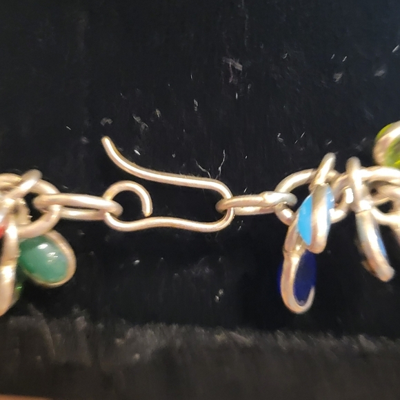 Sterling silver chain necklace set with 128 semi-precious stones. - Picture 5 of 5